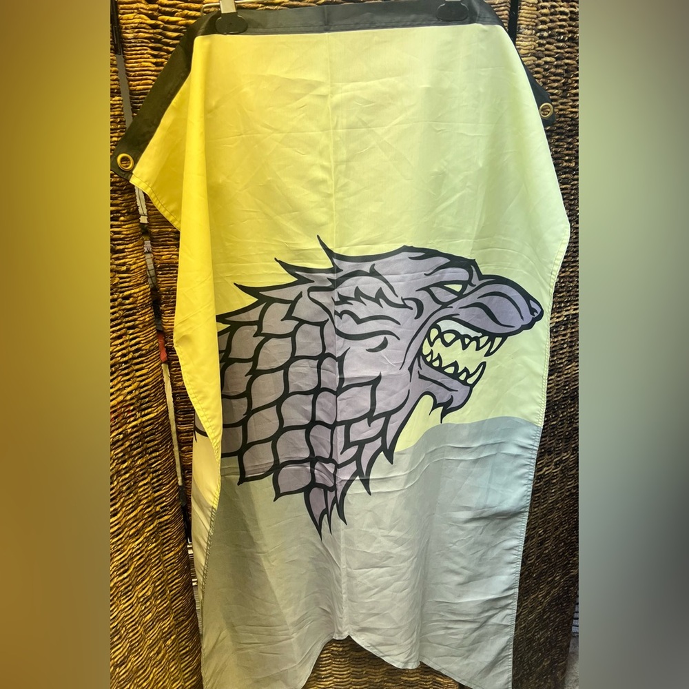Game of Thrones-Gray and Yellow Wolf Banner- Grommets, Dye Sublimated one side
